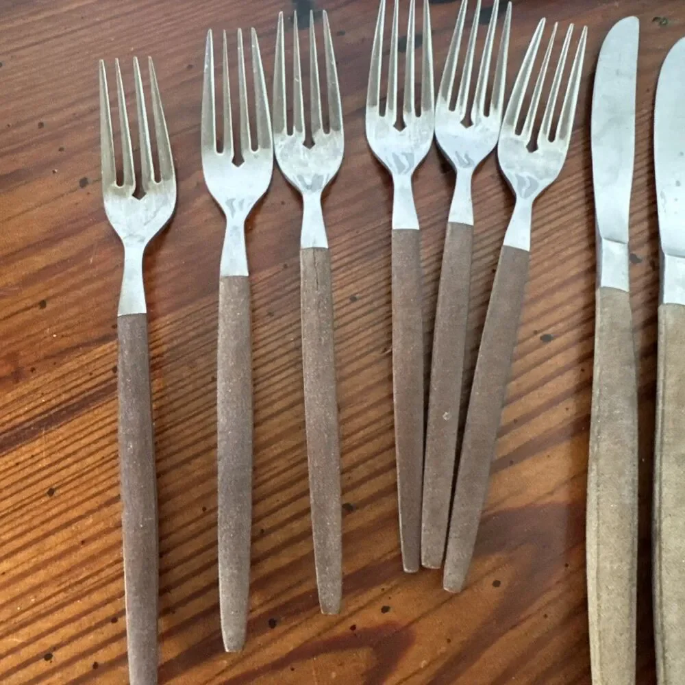27 Pcs EKCO Eterna  Japan MCM Composite Handle Forged Stainless Flatware